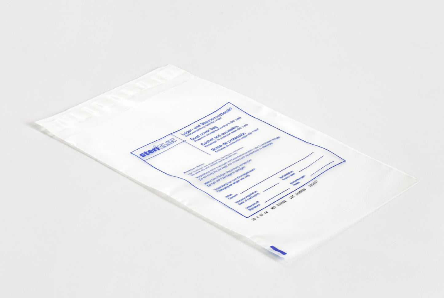 Staubschutzbeutel 300 x 500 + 50 mm (Klebeleiste) stericlin aus PE transparent, Preis/VE = 500 St.