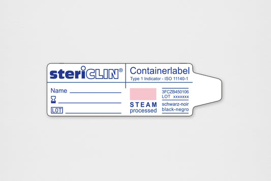 stericlin® Containerlabel weiß selbstklebend mit Dampf/STEAM-Indikator